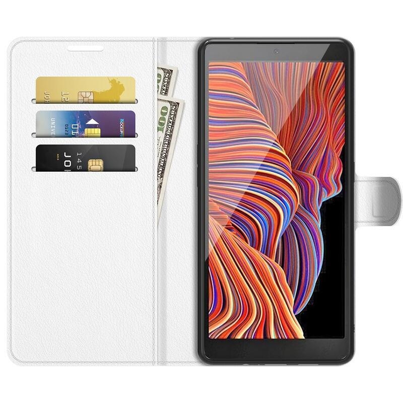 Litchi PU kožené peněženkové pouzdro na mobil Samsung Galaxy Xcover 5 - bílé