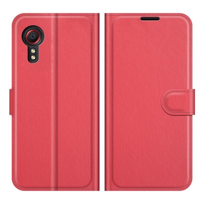 Litchi PU kožené peněženkové pouzdro na mobil Samsung Galaxy Xcover 5 - červené