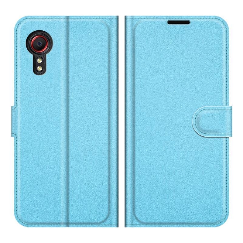 Litchi PU kožené peněženkové pouzdro na mobil Samsung Galaxy Xcover 5 - modré