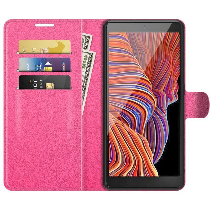 Litchi PU kožené peněženkové pouzdro na mobil Samsung Galaxy Xcover 5 - rose