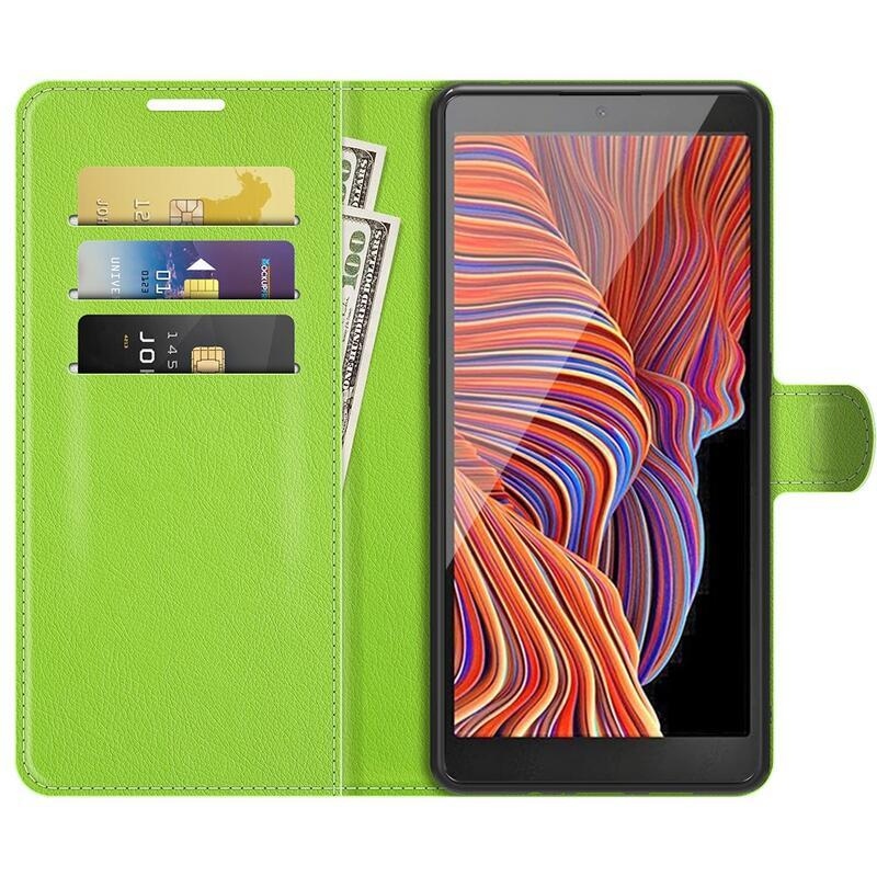 Litchi PU kožené peněženkové pouzdro na mobil Samsung Galaxy Xcover 5 - zelené