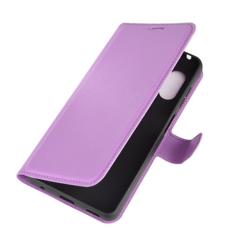Litchi PU kožené peněženkové pouzdro na mobil Samsung Galaxy Xcover Pro - fialové