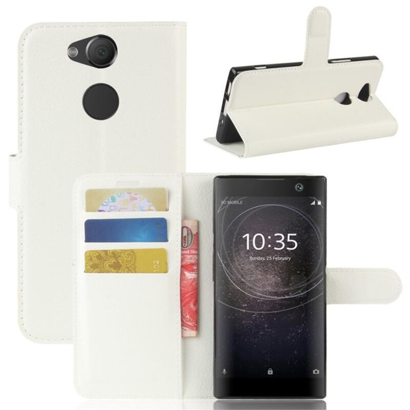 Litchi PU kožené peněženkové pouzdro na mobil Sony Xperia XA2 - bílé
