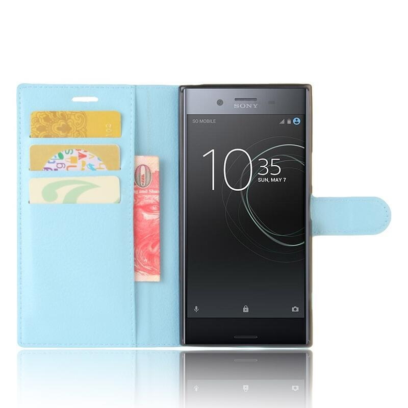 Litchi PU kožené peněženkové pouzdro na mobil Sony Xperia XZ Premium - světlemodré