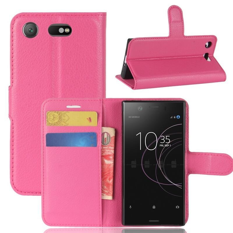 Litchi PU kožené peněženkové pouzdro na mobil Sony Xperia XZ1 Compact - rose