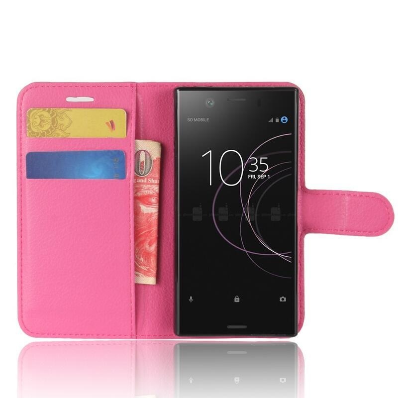 Litchi PU kožené peněženkové pouzdro na mobil Sony Xperia XZ1 Compact - rose