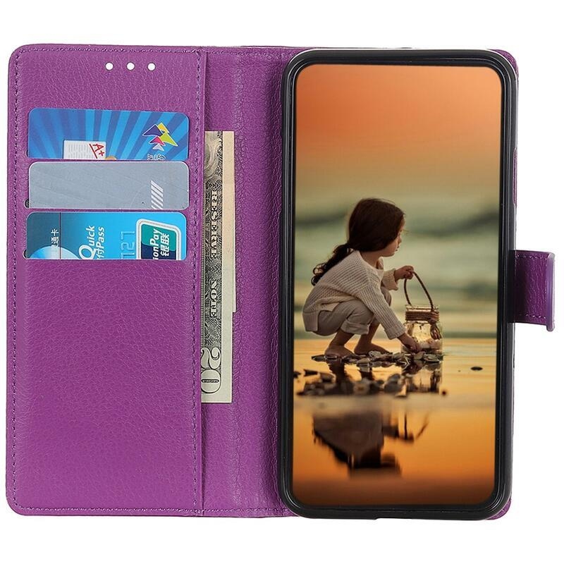 Litchi PU kožené peněženkové pouzdro na mobil Vivo V23 5G - fialové