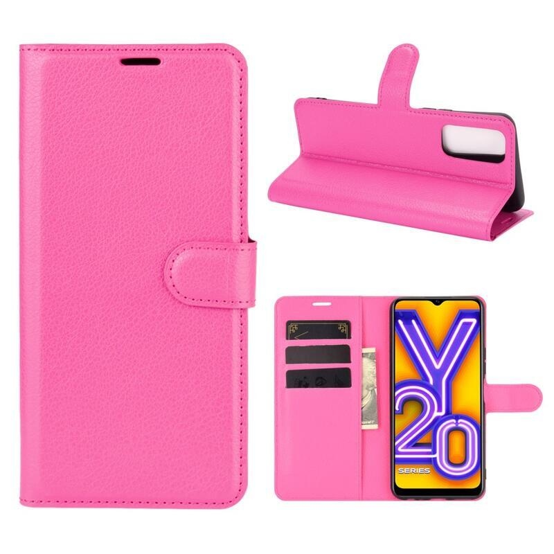 Litchi PU kožené peněženkové pouzdro na mobil Vivo Y20s/Y11s - rose