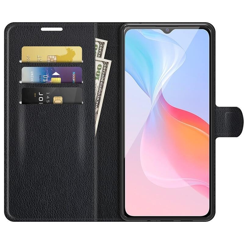 Litchi PU kožené peněženkové pouzdro na mobil Vivo Y21/Y21s/Y33s - černé