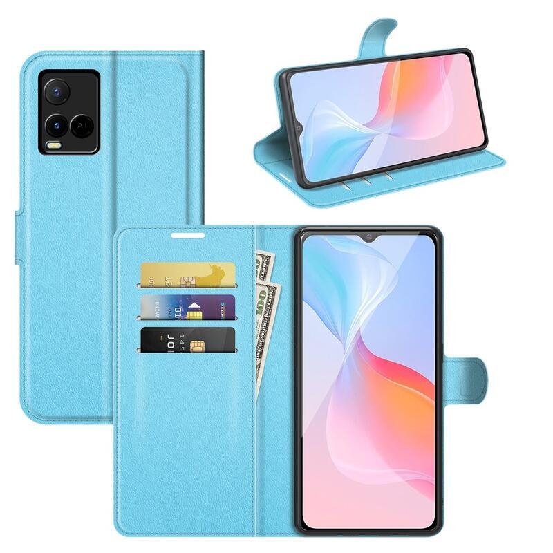 Litchi PU kožené peněženkové pouzdro na mobil Vivo Y21/Y21s/Y33s - modré