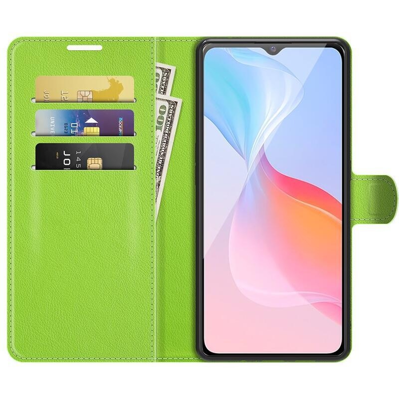 Litchi PU kožené peněženkové pouzdro na mobil Vivo Y21/Y21s/Y33s - zelené