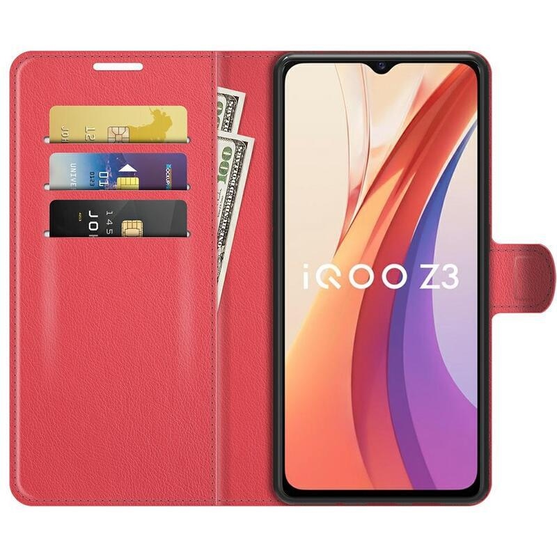 Litchi PU kožené peněženkové pouzdro na mobil Vivo Y72 5G/Y52 5G - červené