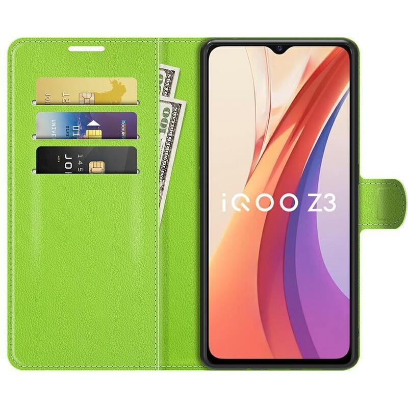 Litchi PU kožené peněženkové pouzdro na mobil Vivo Y72 5G/Y52 5G - zelené