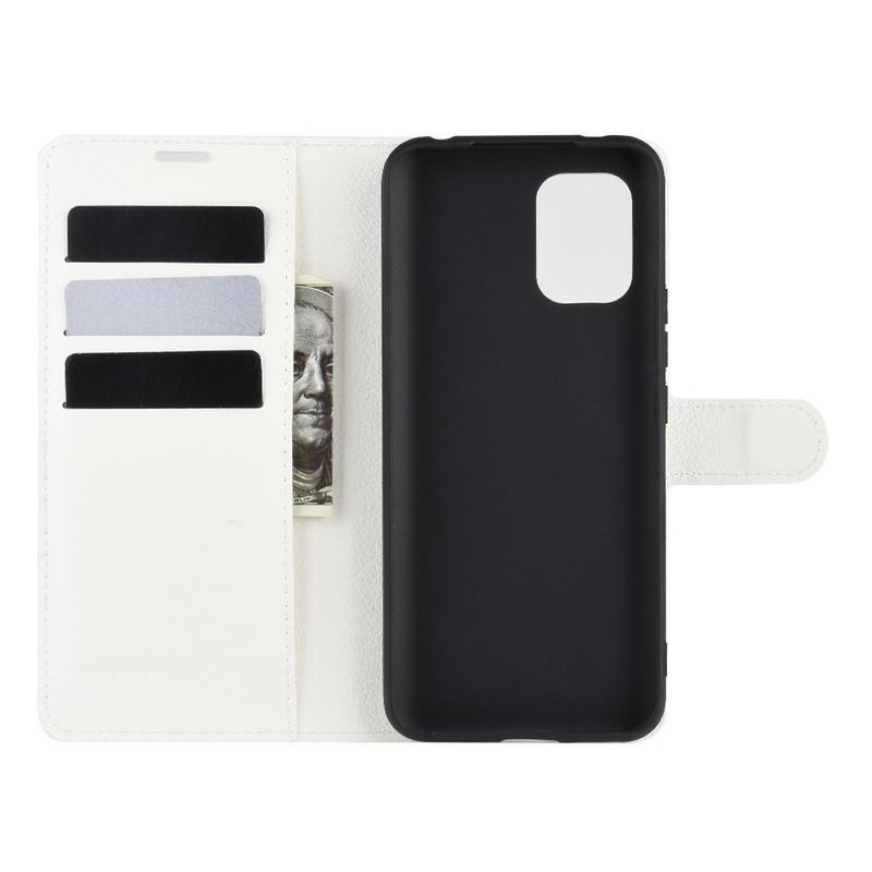 Litchi PU kožené peněženkové pouzdro na mobil Xiaomi Mi 10 Lite - bílé