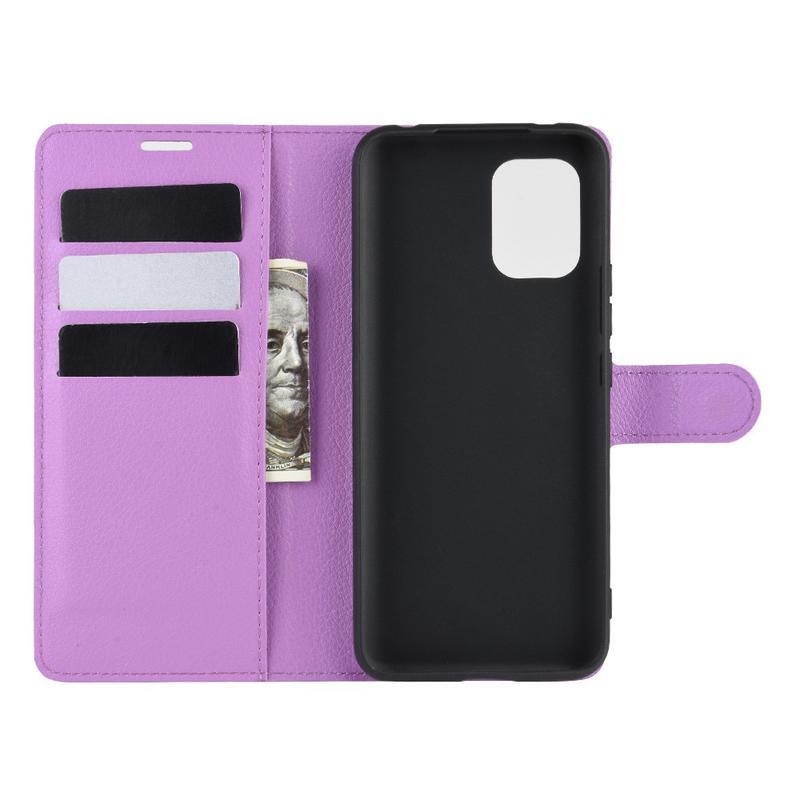 Litchi PU kožené peněženkové pouzdro na mobil Xiaomi Mi 10 Lite - fialové