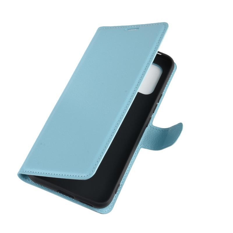 Litchi PU kožené peněženkové pouzdro na mobil Xiaomi Mi 10 Lite - modré