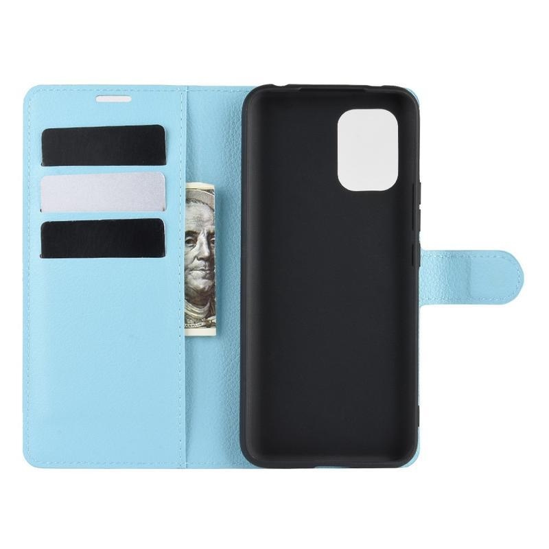 Litchi PU kožené peněženkové pouzdro na mobil Xiaomi Mi 10 Lite - modré