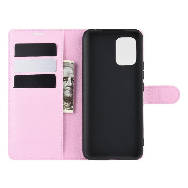 Litchi PU kožené peněženkové pouzdro na mobil Xiaomi Mi 10 Lite - růžové