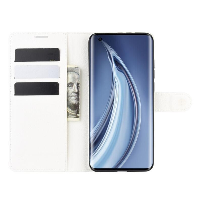 Litchi PU kožené peněženkové pouzdro na mobil Xiaomi Mi 10/Mi 10 Pro - bílé