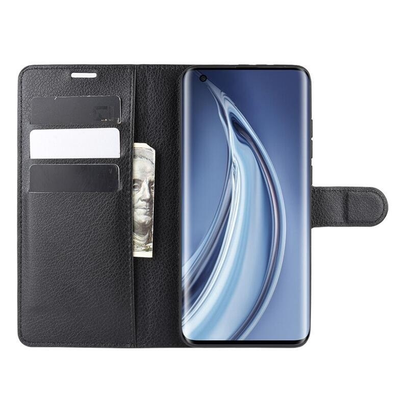 Litchi PU kožené peněženkové pouzdro na mobil Xiaomi Mi 10/Mi 10 Pro - černé
