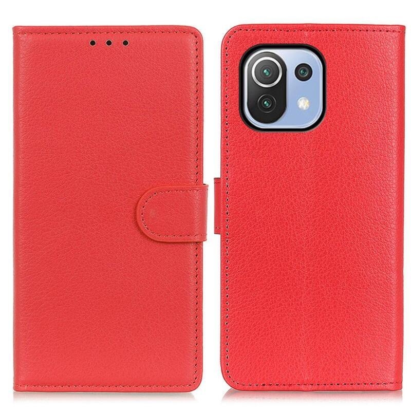 Litchi PU kožené peněženkové pouzdro na mobil Xiaomi Mi 11 Lite 4G/5G/11 Lite 5G NE - červené