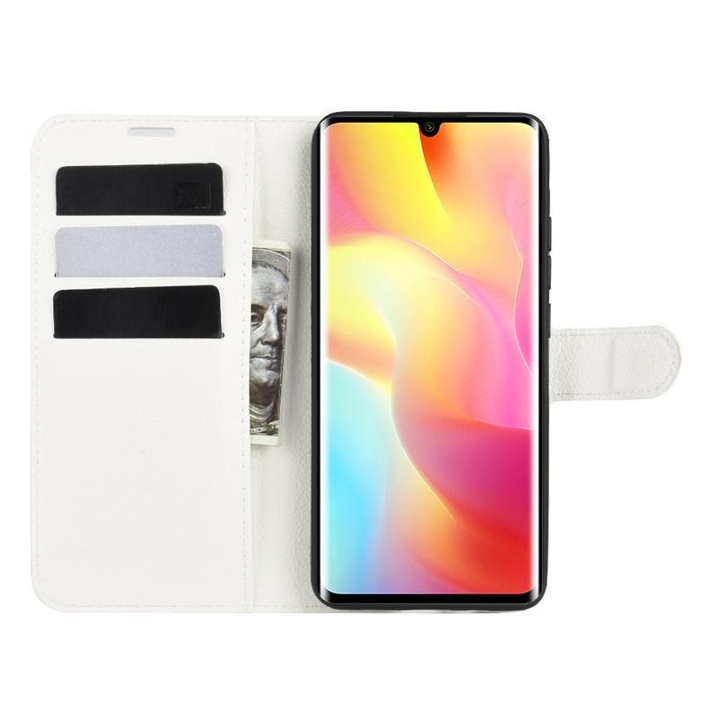 Litchi PU kožené peněženkové pouzdro na mobil Xiaomi Mi Note 10 Lite - bílé