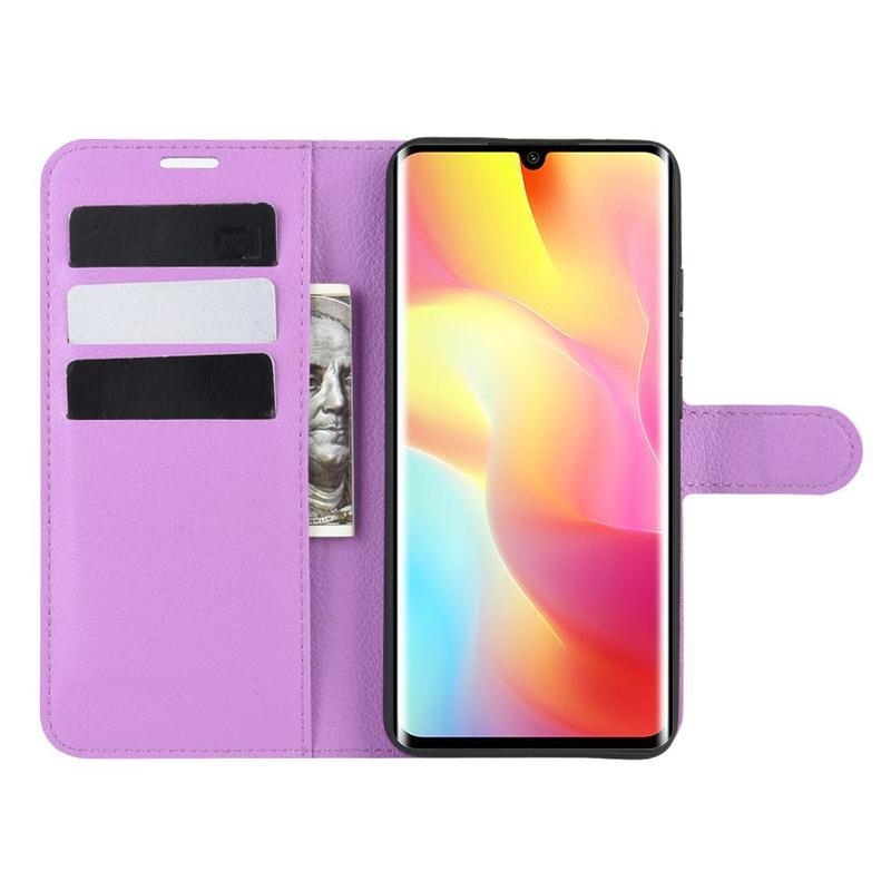 Litchi PU kožené peněženkové pouzdro na mobil Xiaomi Mi Note 10 Lite - fialové