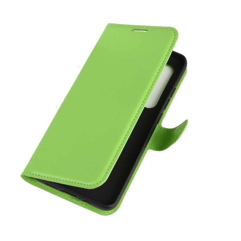 Litchi PU kožené peněženkové pouzdro na mobil Xiaomi Mi Note 10 Lite - zelené