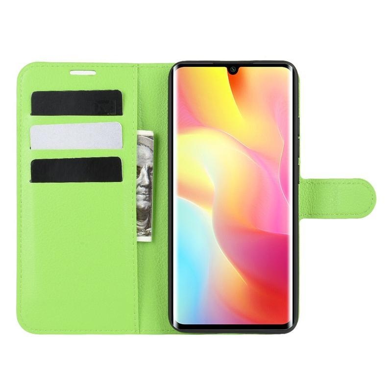 Litchi PU kožené peněženkové pouzdro na mobil Xiaomi Mi Note 10 Lite - zelené