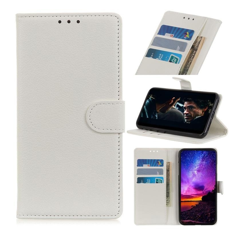 Litchi PU kožené peněženkové pouzdro na mobil Xiaomi Mi Note 10 / Mi Note 10 Pro - bílé