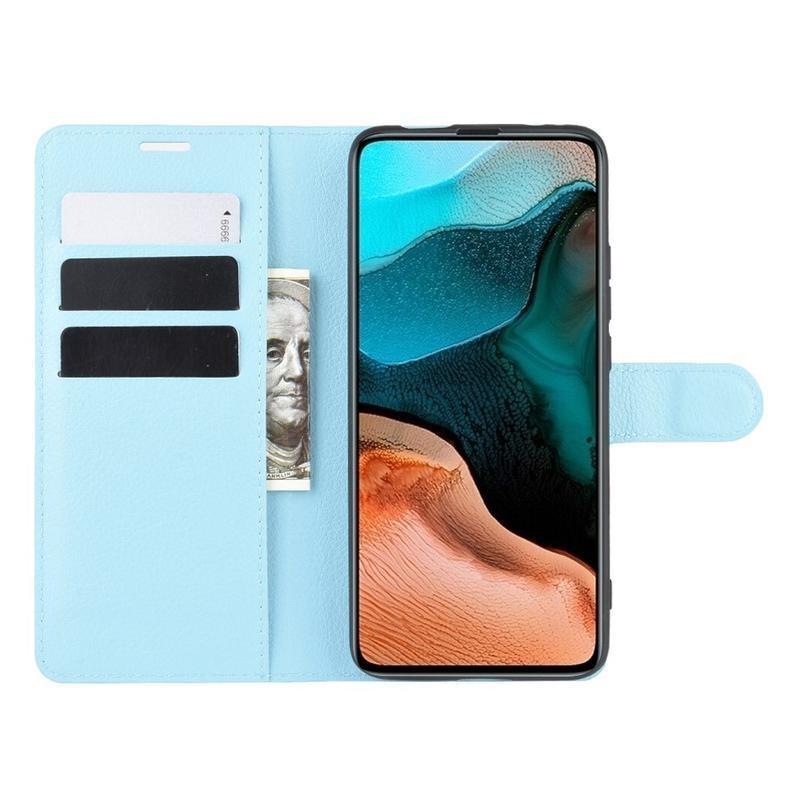 Litchi PU kožené peněženkové pouzdro na mobil Xiaomi Poco F2 Pro - světlemodré