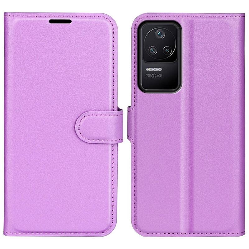 Litchi PU kožené peněženkové pouzdro na mobil Xiaomi Poco F4 5G - fialové