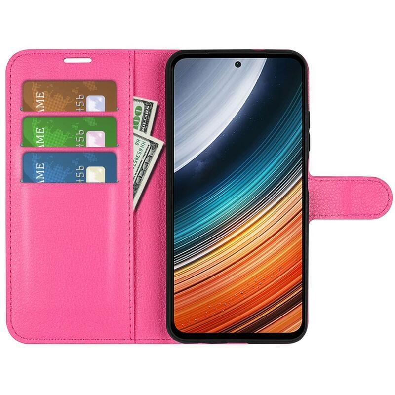 Litchi PU kožené peněženkové pouzdro na mobil Xiaomi Poco F4 5G - rose