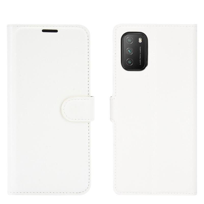 Litchi PU kožené peněženkové pouzdro na mobil Xiaomi Poco M3 - bílé