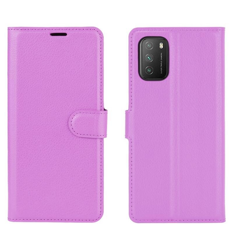 Litchi PU kožené peněženkové pouzdro na mobil Xiaomi Poco M3 - fialové