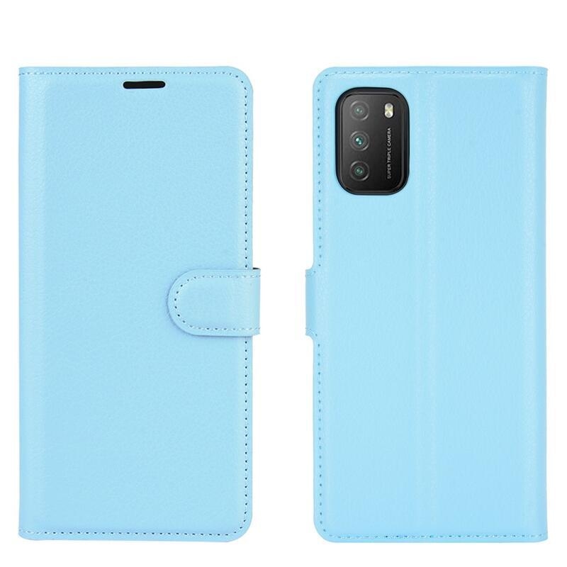 Litchi PU kožené peněženkové pouzdro na mobil Xiaomi Poco M3 - modré