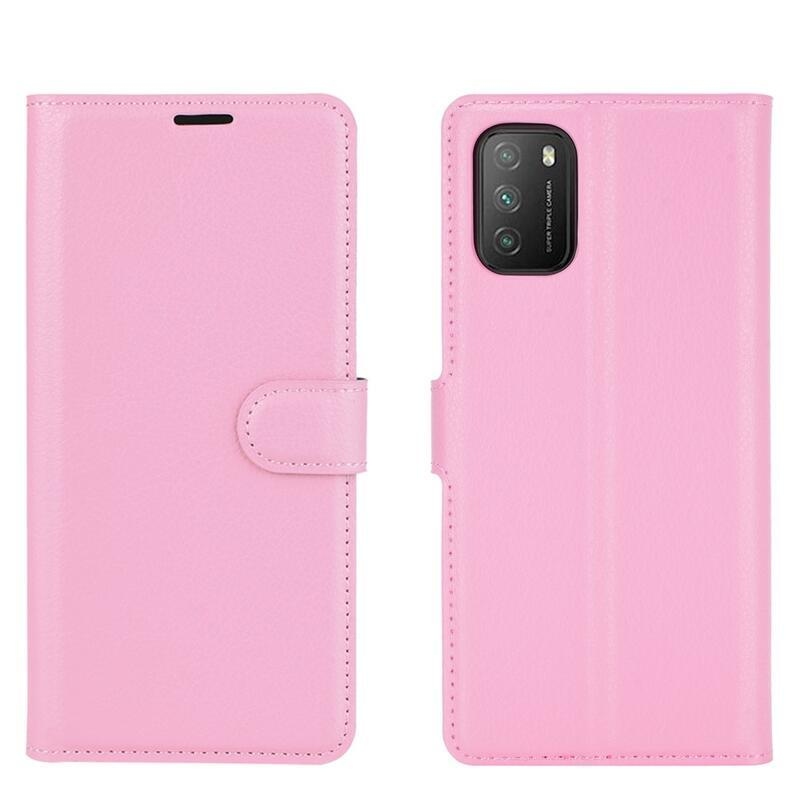Litchi PU kožené peněženkové pouzdro na mobil Xiaomi Poco M3 - růžové
