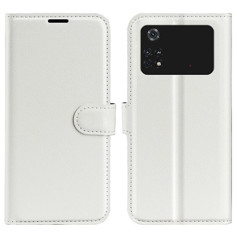 Litchi PU kožené peněženkové pouzdro na mobil Xiaomi Poco M4 Pro 4G - bílé