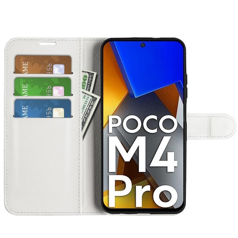 Litchi PU kožené peněženkové pouzdro na mobil Xiaomi Poco M4 Pro 4G - bílé
