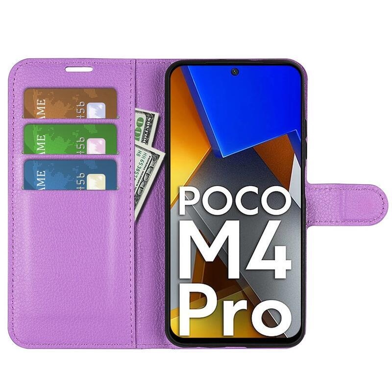 Litchi PU kožené peněženkové pouzdro na mobil Xiaomi Poco M4 Pro 4G - fialové