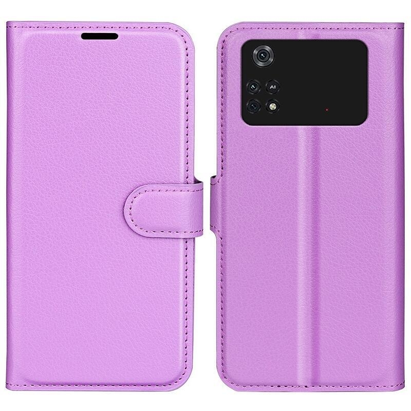 Litchi PU kožené peněženkové pouzdro na mobil Xiaomi Poco M4 Pro 4G - fialové