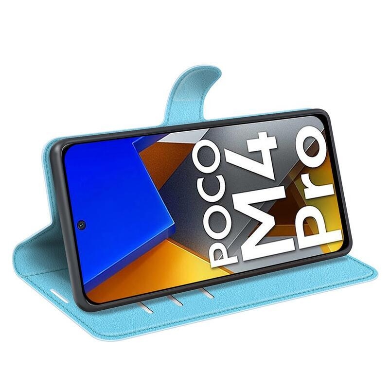 Litchi PU kožené peněženkové pouzdro na mobil Xiaomi Poco M4 Pro 4G - modré