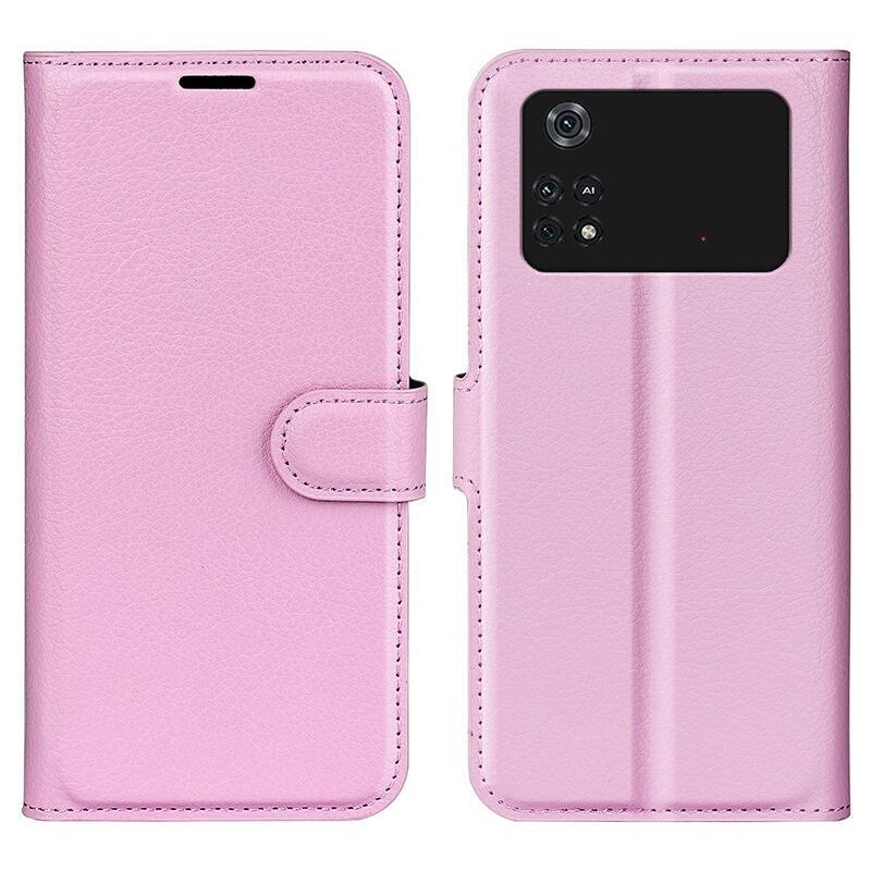 Litchi PU kožené peněženkové pouzdro na mobil Xiaomi Poco M4 Pro 4G - růžové
