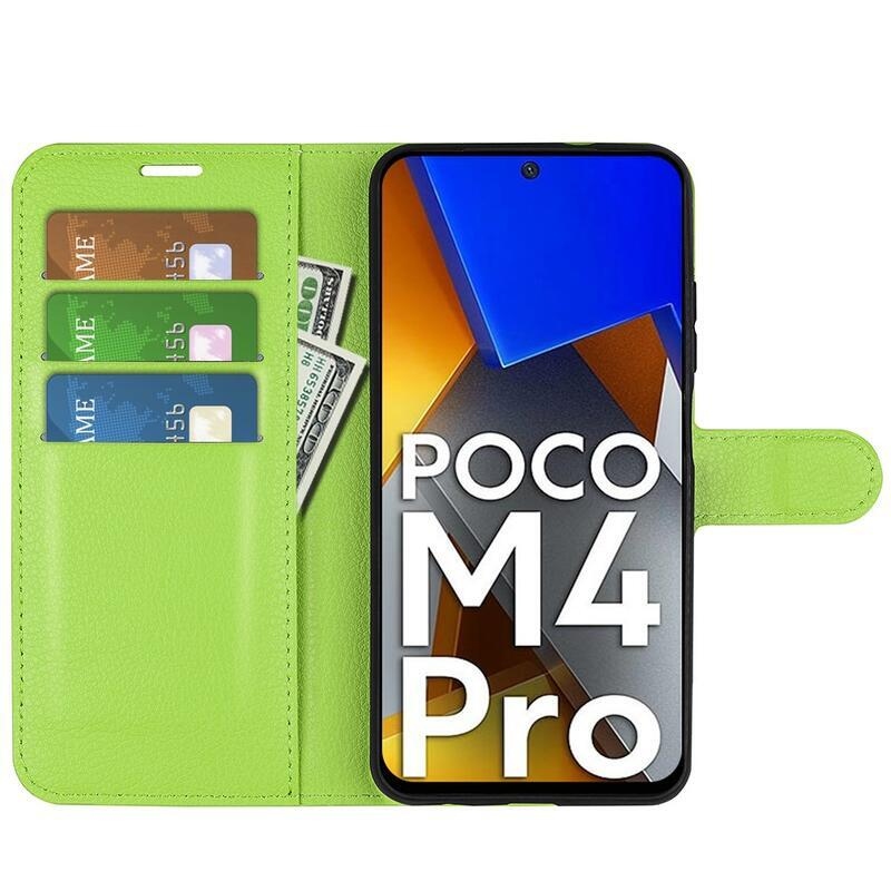 Litchi PU kožené peněženkové pouzdro na mobil Xiaomi Poco M4 Pro 4G - zelené