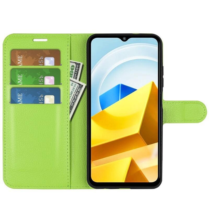Litchi PU kožené peněženkové pouzdro na mobil Xiaomi Poco M5 - zelené