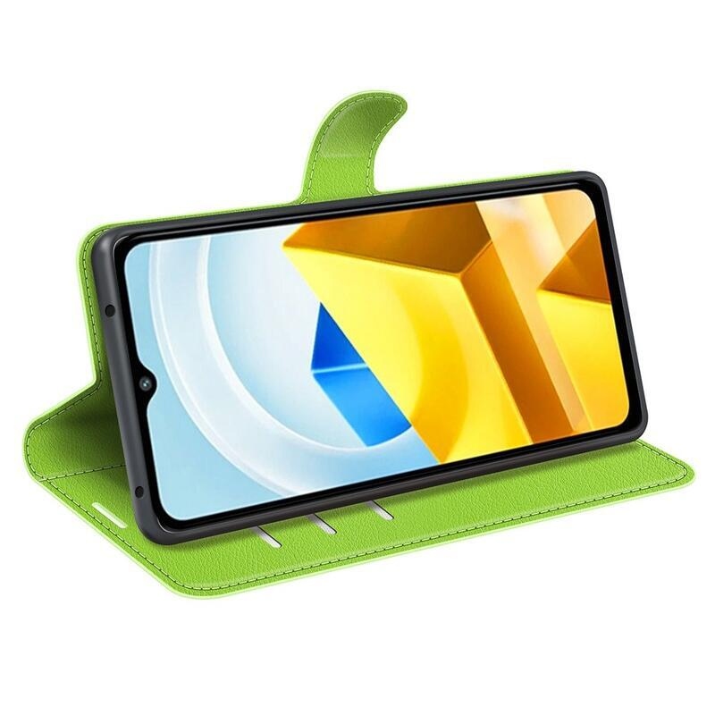 Litchi PU kožené peněženkové pouzdro na mobil Xiaomi Poco M5 - zelené