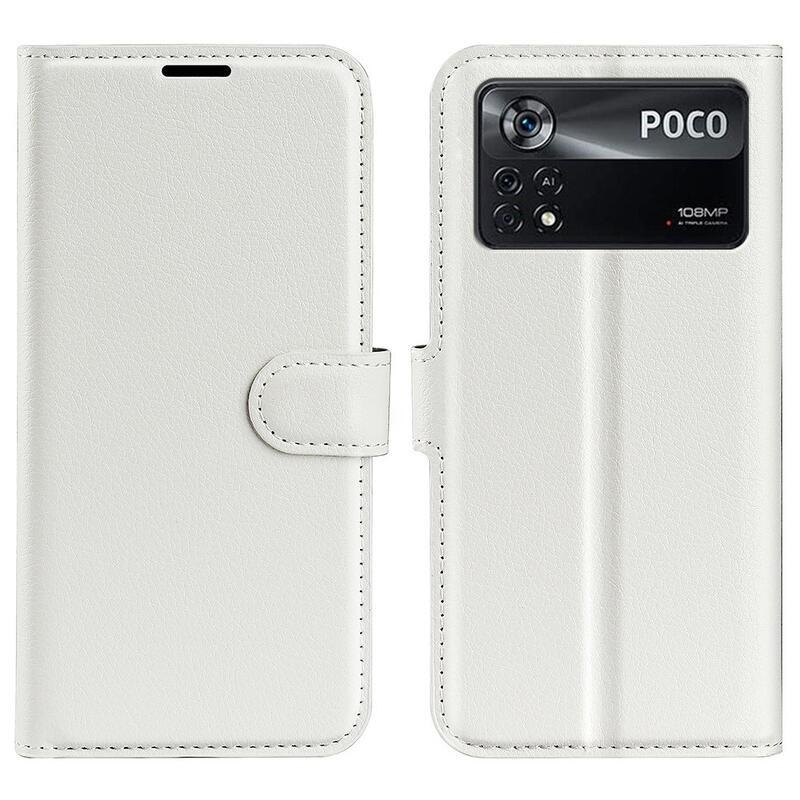 Litchi PU kožené peněženkové pouzdro na mobil Xiaomi Poco X4 Pro 5G - bílé