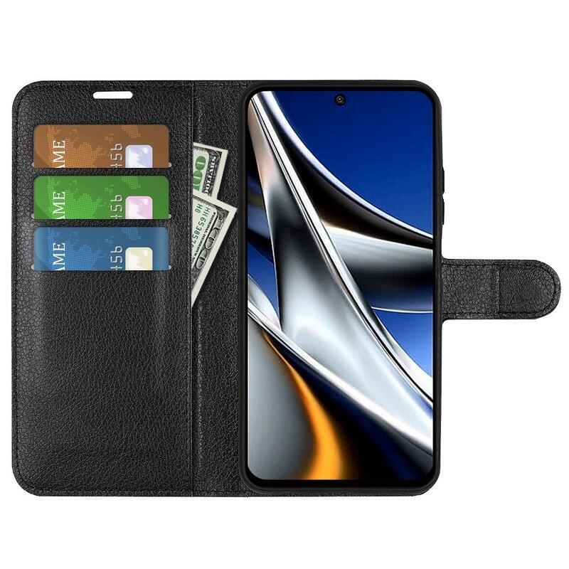 Litchi PU kožené peněženkové pouzdro na mobil Xiaomi Poco X4 Pro 5G - černé
