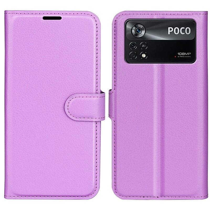 Litchi PU kožené peněženkové pouzdro na mobil Xiaomi Poco X4 Pro 5G - fialové
