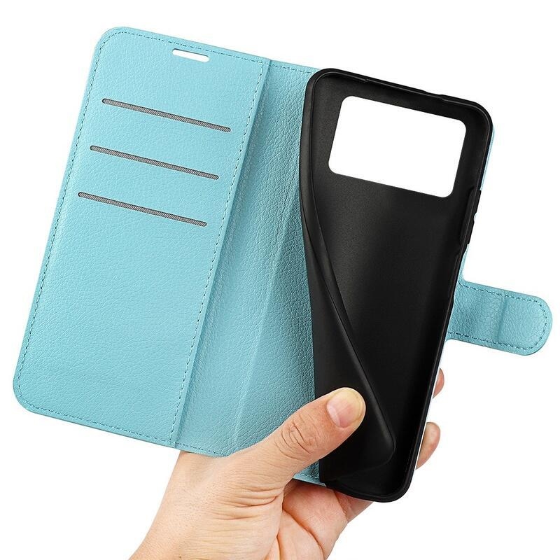 Litchi PU kožené peněženkové pouzdro na mobil Xiaomi Poco X4 Pro 5G - modré